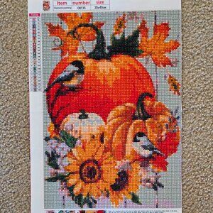 Finished Diamond Art Painting of Pumpkin & Flowers (123)